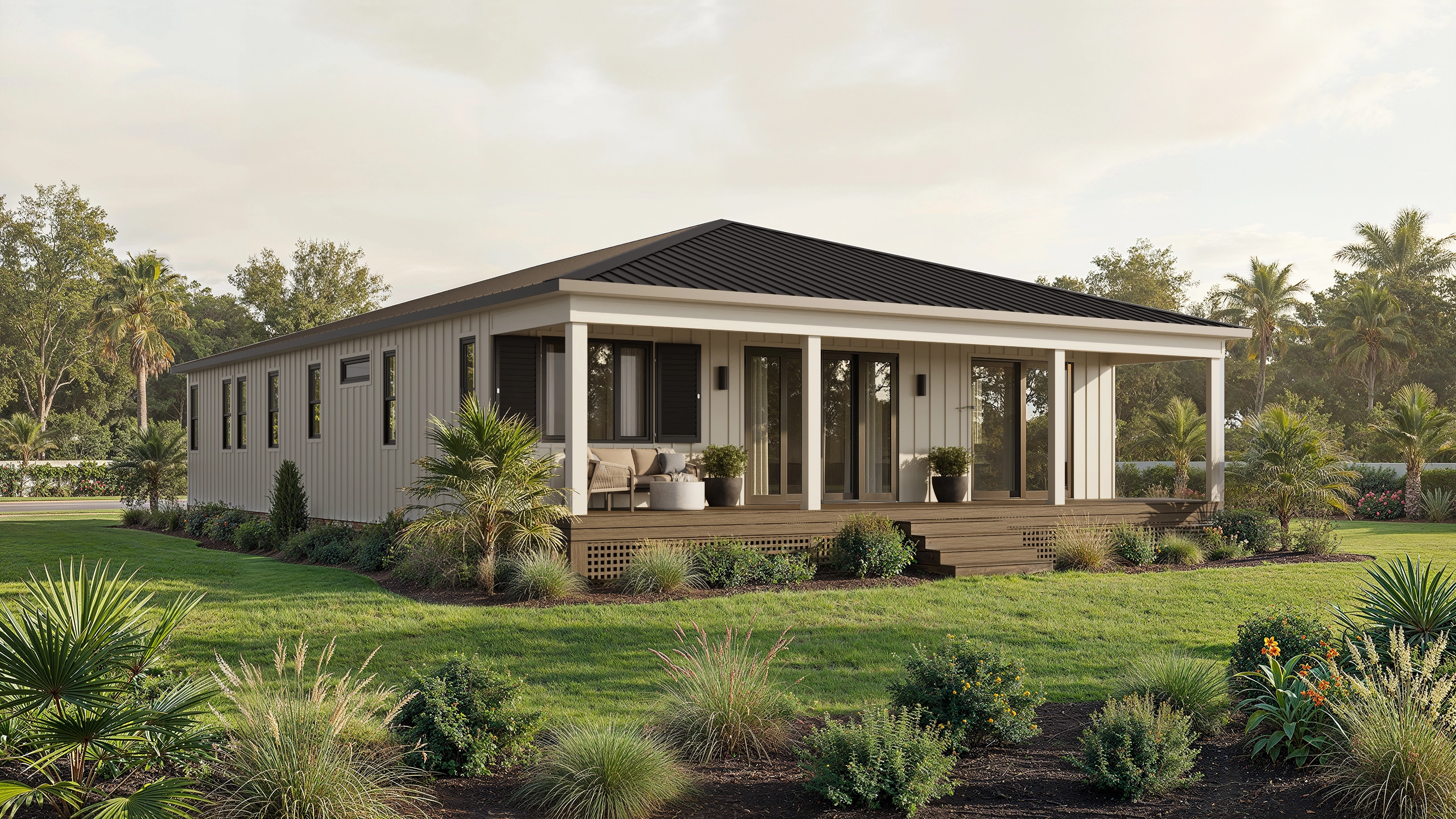 Pickering rear exterior render with covered porch