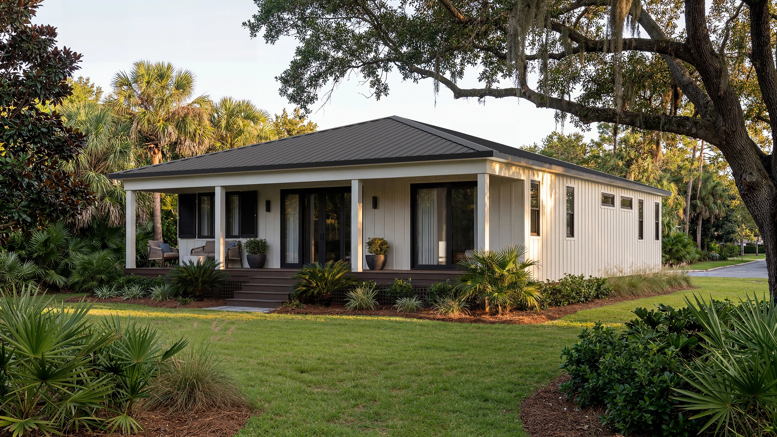 Roebuck rear exterior render with covered porch