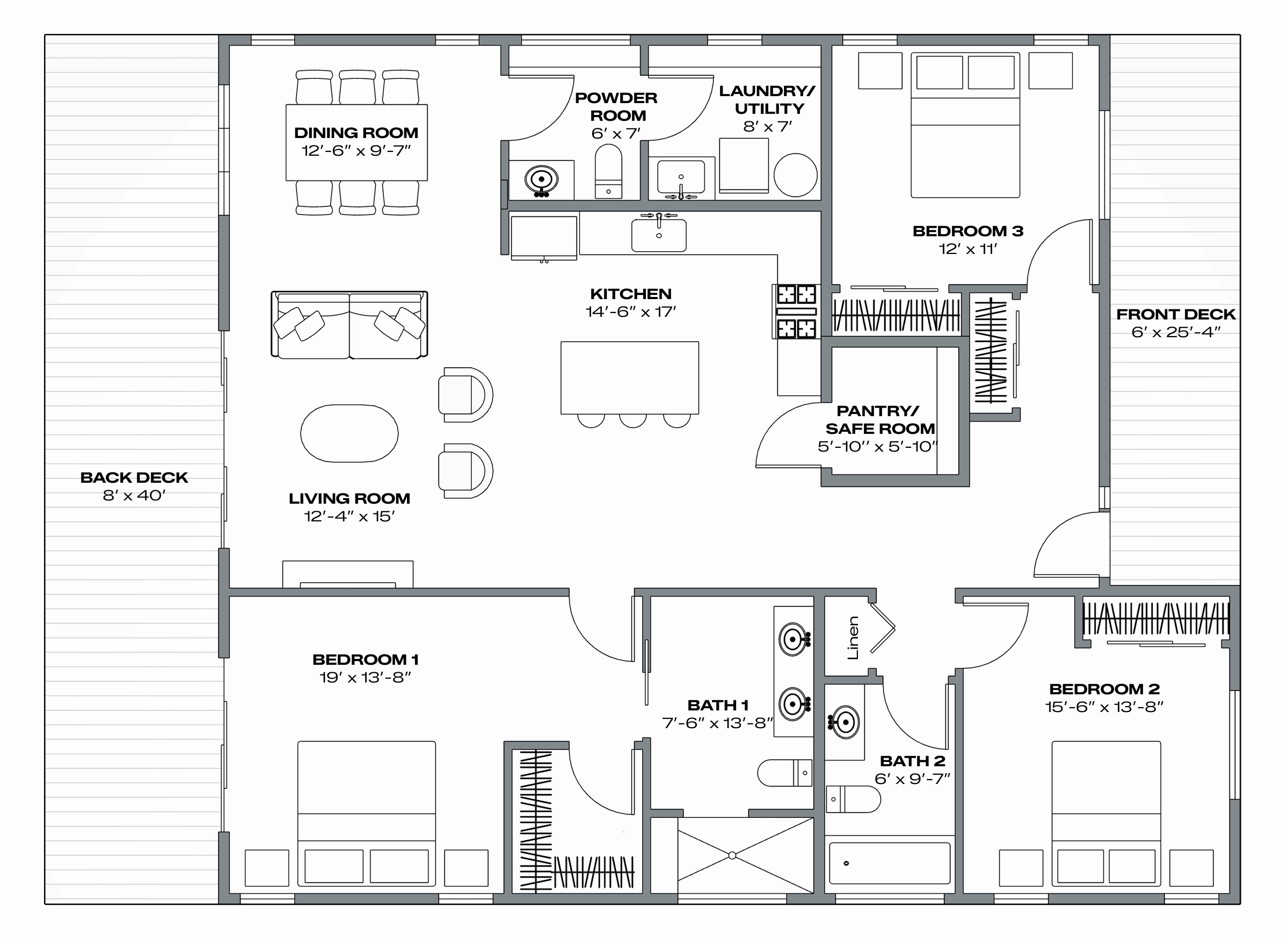 Roebuck 2D floor plan with room labels and dimensions